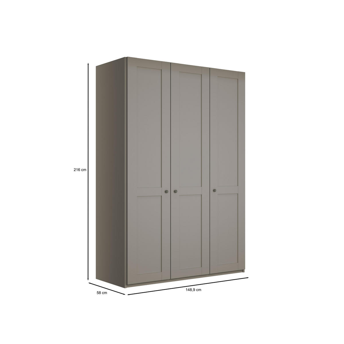 SCHLAFZIMMER Greenholm in Kieselgrau 4 teilig mit Kleiderschrank 150cm Breite ohne Spiegel, Doppelbett 180x200cm, zwei Nachttisch - Grau, Holzwerkstoff (80/200/120cm)