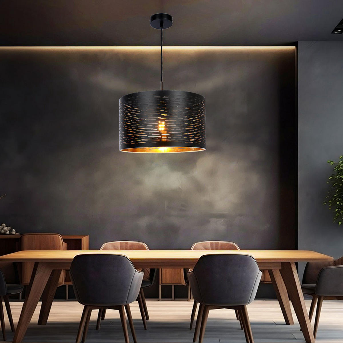 HÄNGELEUCHTE TUNNO Schwarz Kunststoff - Schwarz, Metall (38/38/120cm) - Globo Lighting