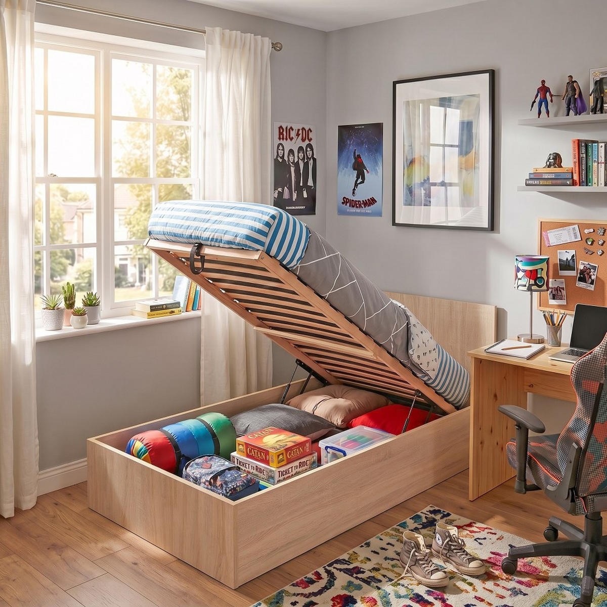 BETTKASTEN MADRID mit Lattenrost/ Bett 90x190 - Eiche gebleicht Dekor - Sonoma Eiche, Holzwerkstoff (90/190cm) - Weber Industries