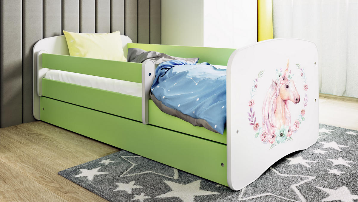 KINDERBETT Pferd mit Schublade 180/80 90/61/184 - Grün, Holzwerkstoff (80/180cm) - RAUMHIRSCH FURNITURE