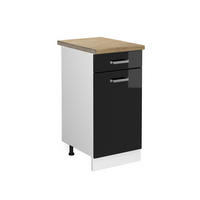 KÜCHENUNTERSCHRANK R-Line Schwarz Hochglanz 40 cm, AP Eiche - Schwarz Hochglanz/Schwarz, Holzwerkstoff (40/81.6/60cm) - Vicco