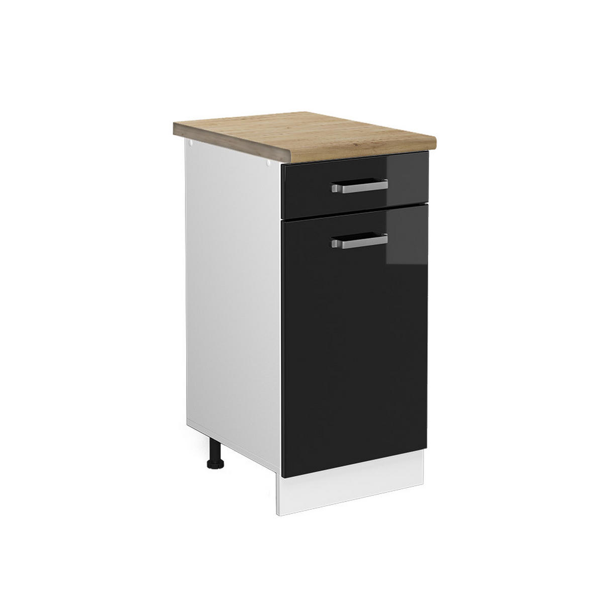 KÜCHENUNTERSCHRANK R-Line Schwarz Hochglanz 40 cm, AP Eiche - Schwarz Hochglanz/Schwarz, Holzwerkstoff (40/81.6/60cm) - Vicco