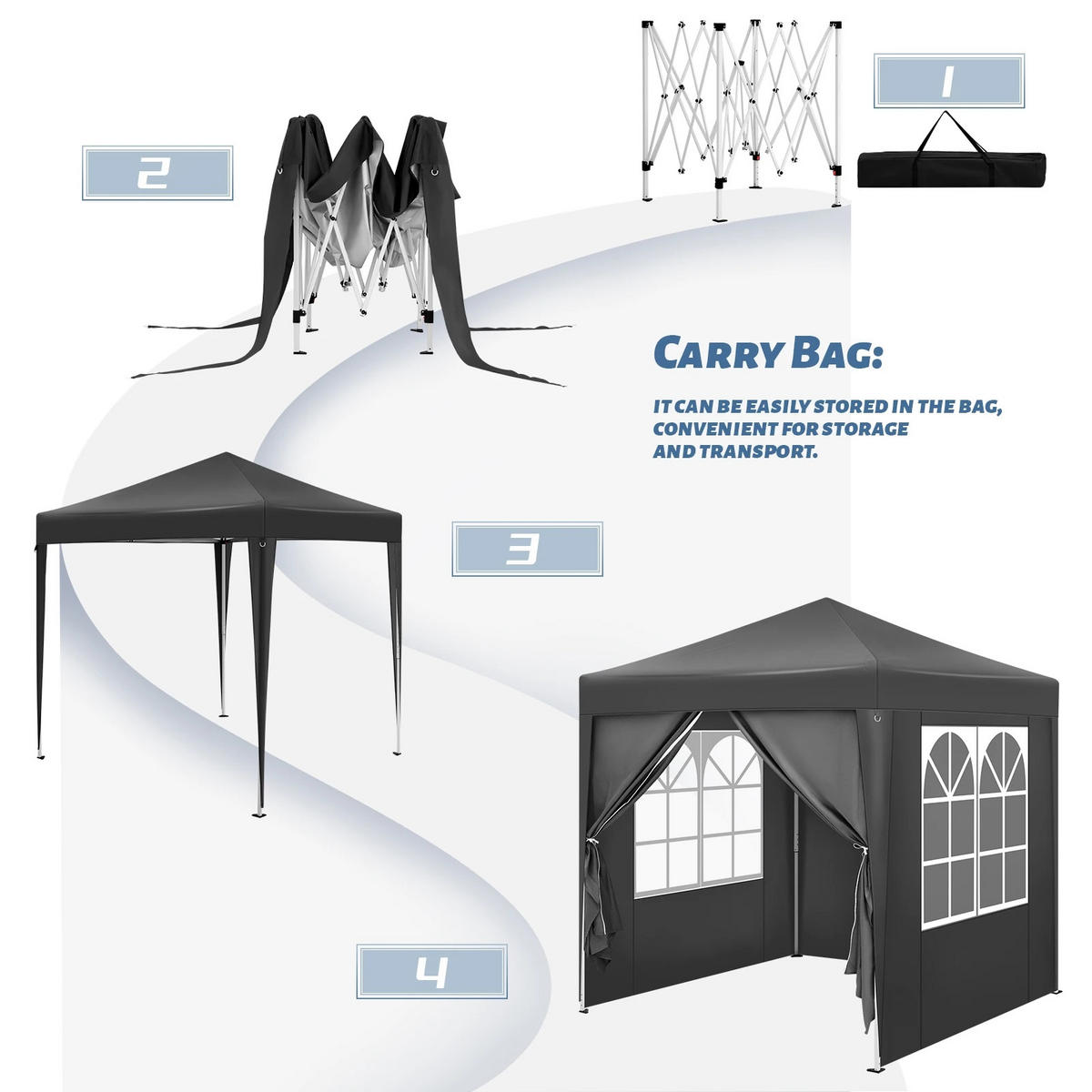 PAVILLON 2x2 m Anthrazit mit 4 Seitenwänden - Anthrazit, Textil/Metall (200/200cm) - Kaket
