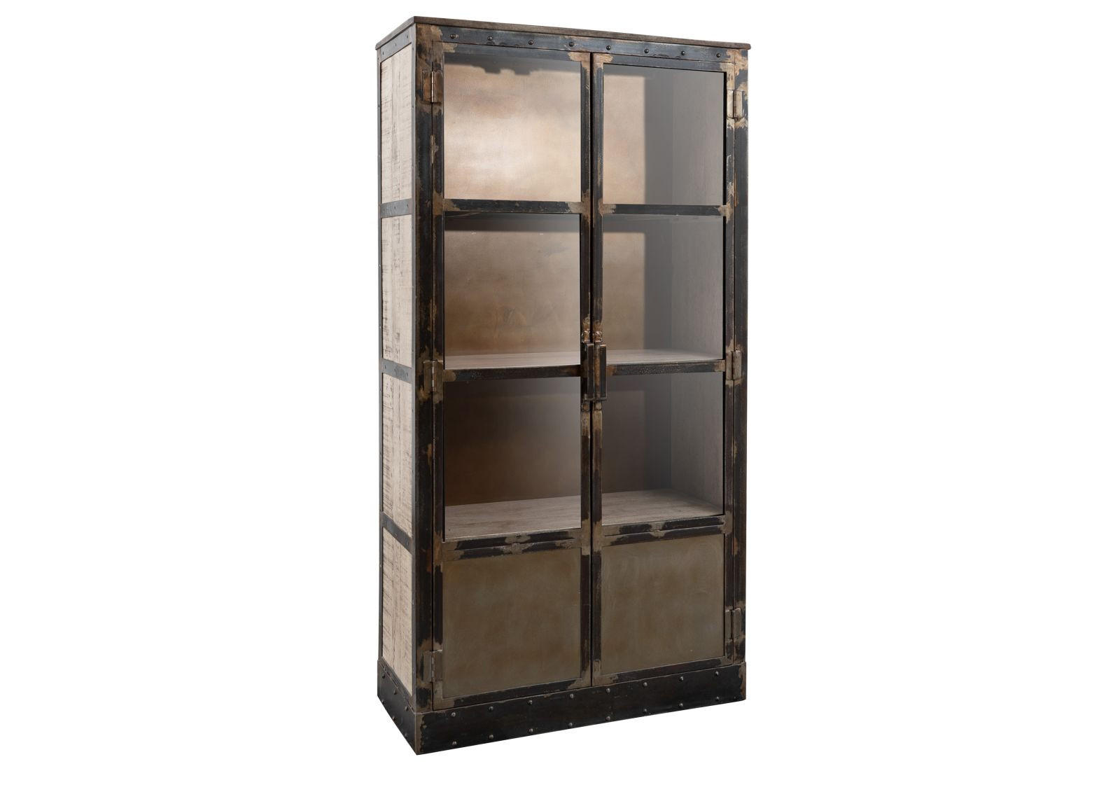 VITRINE Mango 92x40x185 braun lackiert HEAVY INDUSTRY #243 - Braun, Holz (92/185/40cm) - Massivmoebel24