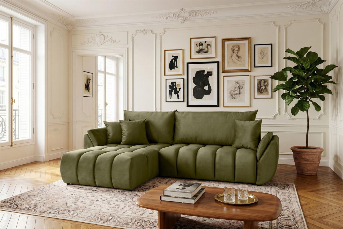 ECKSOFA Collin Mit Schlaffunktion - Grün, Holzwerkstoff/Textil (280/185cm) - Fun Möbel
