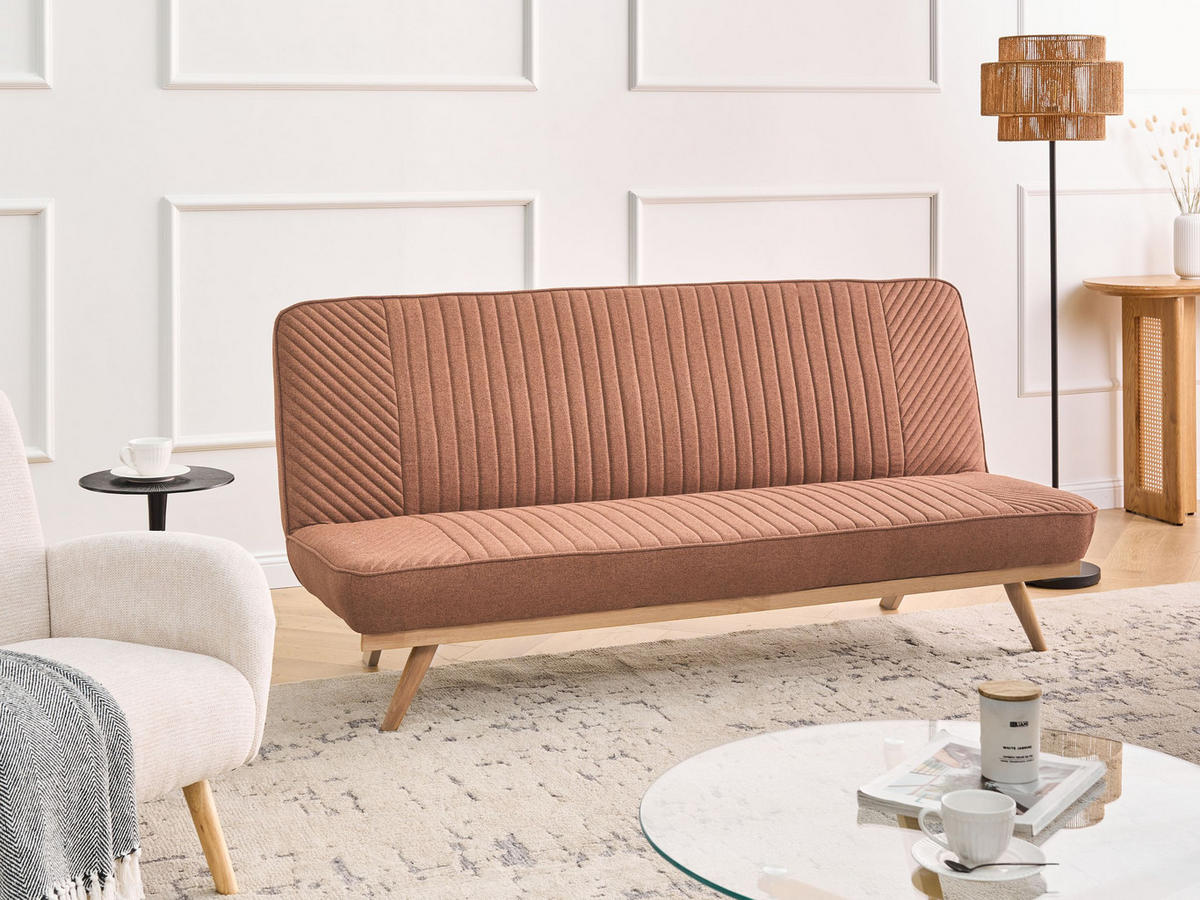 SCHLAFSOFA 2-Sitzer Stoff Goldbraun Kalfafel - Goldfarben/Braun, Textil (191/84/73cm) - Beliani