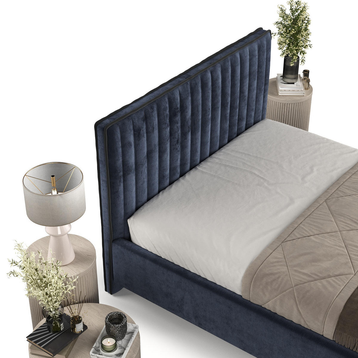 POLSTERBETT Aria 180/200 cm Marineblau im Lotta Stoff - Naturfarben/Dunkelblau, Holz/Holzwerkstoff (180/200cm) - AltaBeds