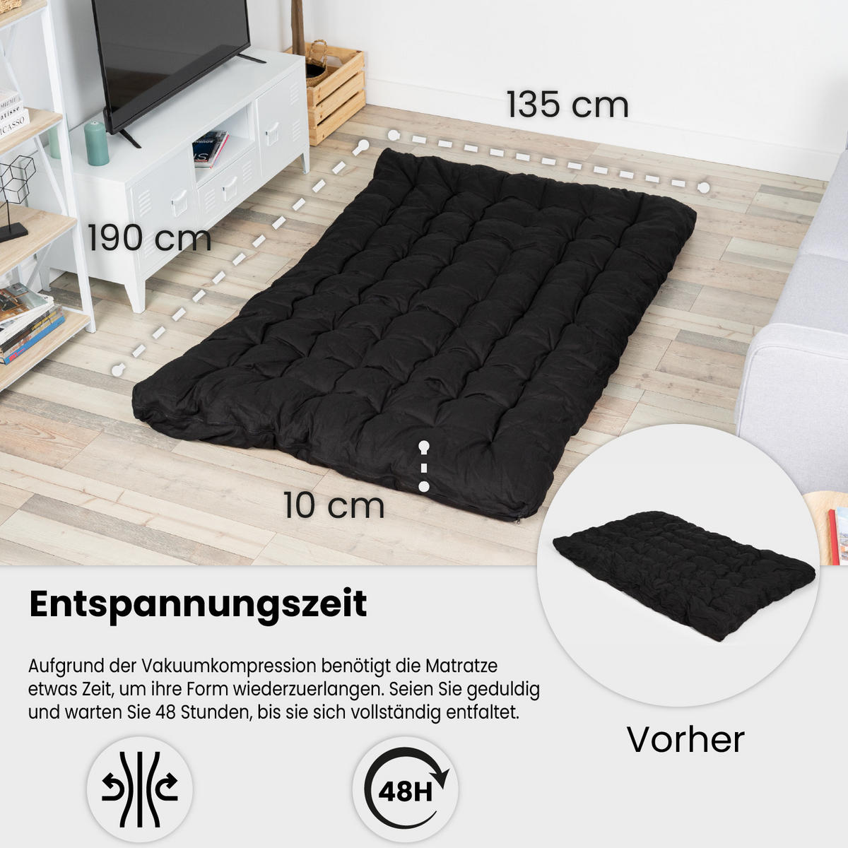 FUTON-MATRATZE faltbar, Schwarz, 135x190 cm - Schwarz, Textil (135/190cm) - Meubles Cosy