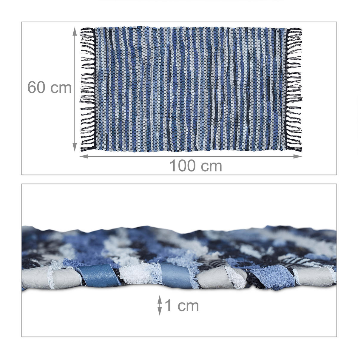 FLICKENTEPPICH - Blau/Grau, Leder/Textil (100/60cm) - Relaxdays