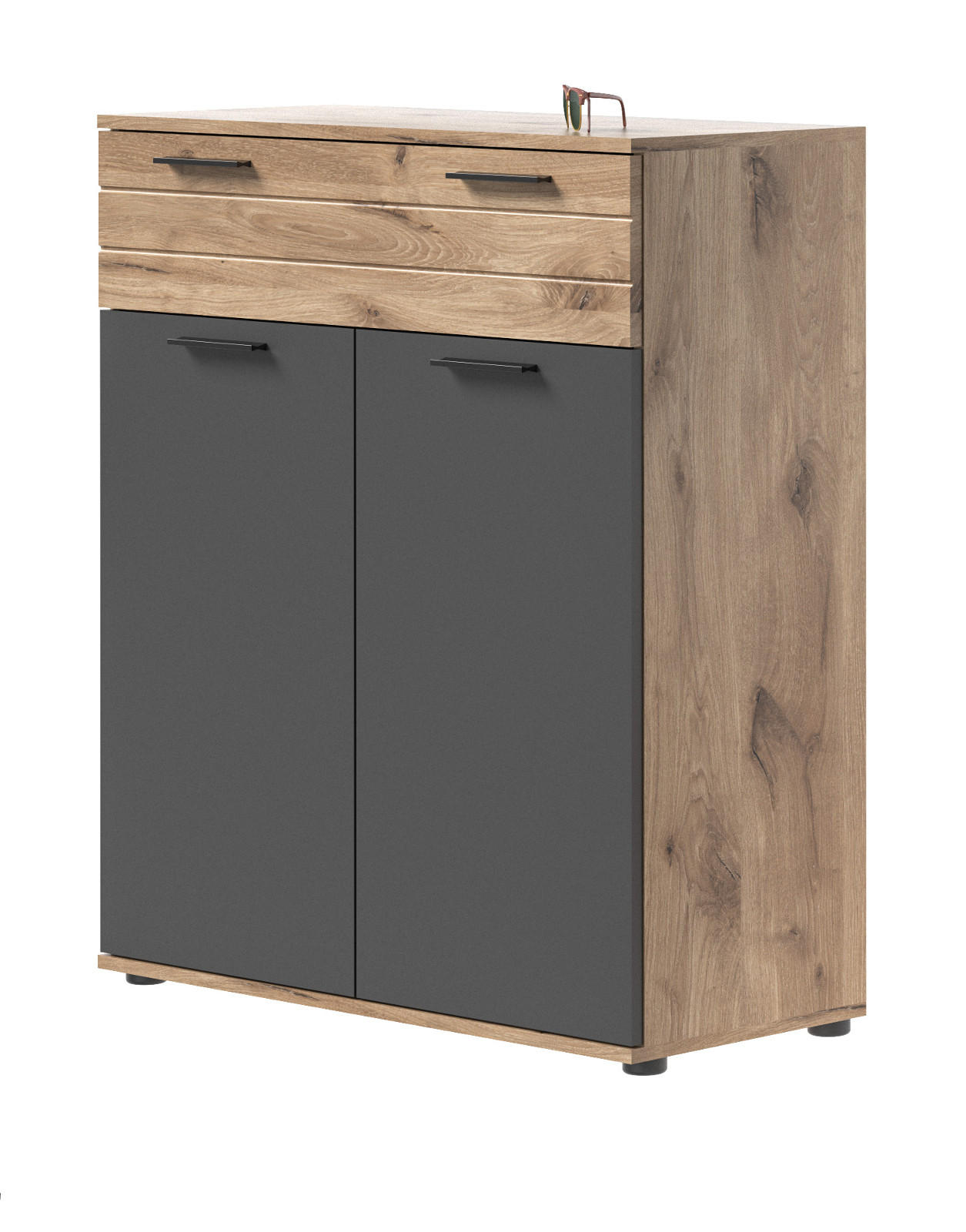 SCHUHKOMMODE Eiche, grau 90 cm mit Soft-Close - Eichefarben/Schwarz, Holzwerkstoff/Kunststoff (90/104/37cm) - Inn.Furn