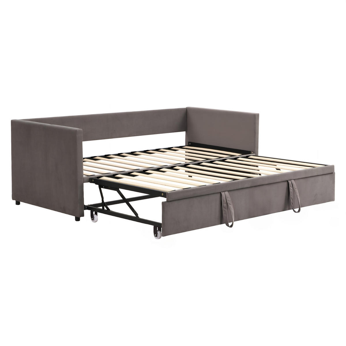 SCHLAFSOFA Samt grau ausziehbar mit Gästebett Funktion 3-fach umwandelbar Tagesbett mit Rollen - Grau, Metall (183/74/213cm) - Joyfair