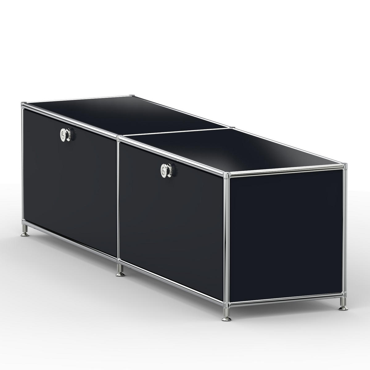 TV Board mit 2 Klappen & Schloss, Breite 152 cm, Graphitschwarz - Chromfarben/Silberfarben, Metall (40/43/152.2cm) - Versee