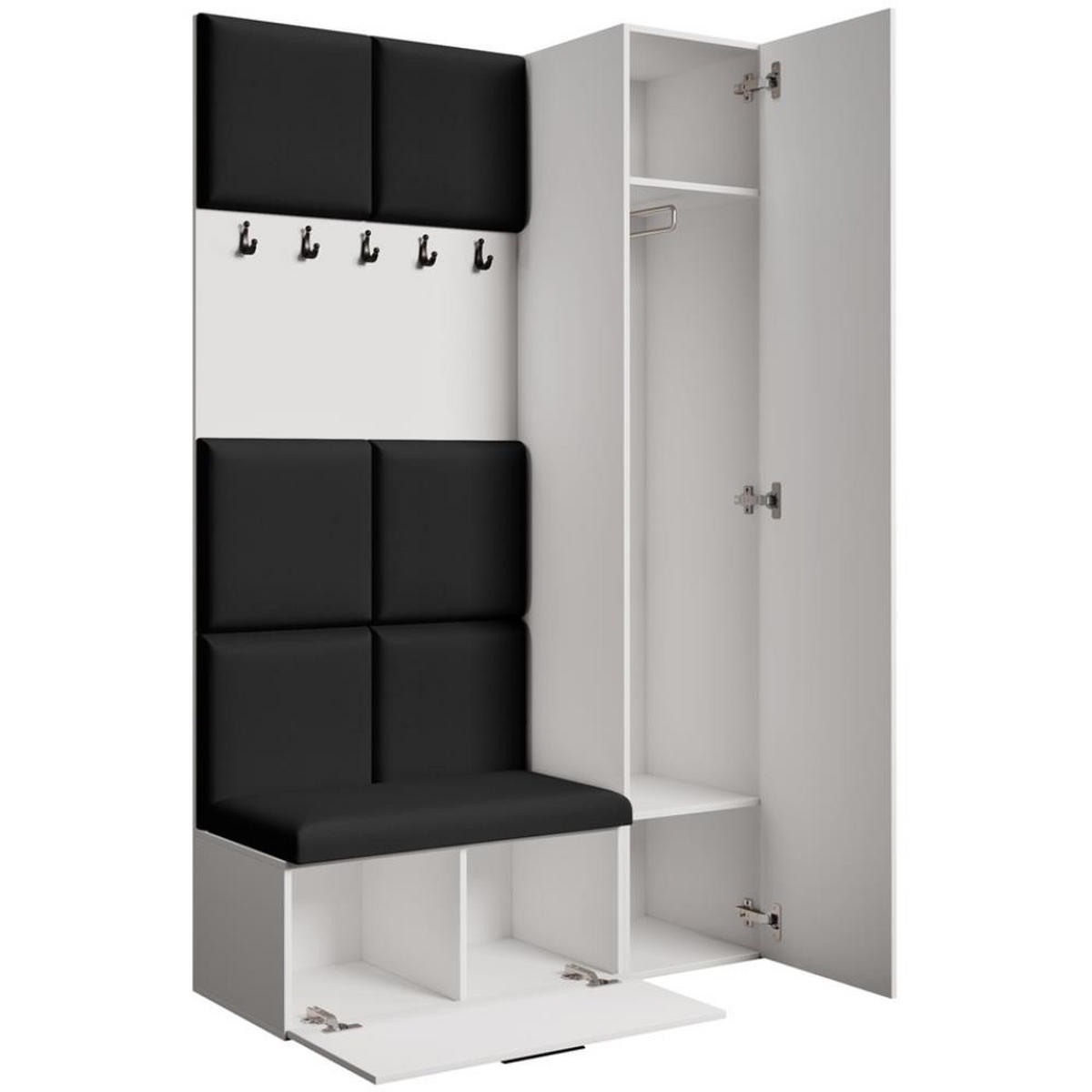 GARDEROBE Margaret I+IV 121/203/43 mit gepolsterten Paneelen - Schwarz/Weiß, Holzwerkstoff/Kunststoff (121/203/43cm) - Beautysofa