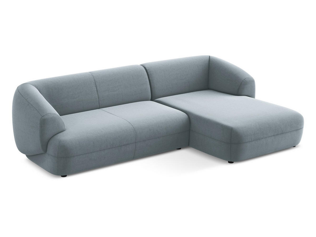 ECKSOFA Rechts Samt Stoff Blau - Blau/Schwarz, Kunststoff/Textil (280/156cm) - Makamii