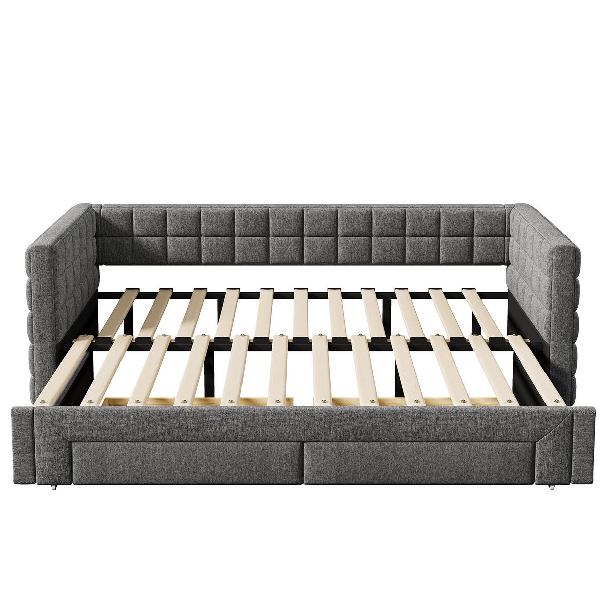 TAGEBETT 90x200cm Grau quadratische Rückenlehne Ausziehbett 2 Schubladen - Grau, Holz (90/200cm) - FLIEKS
