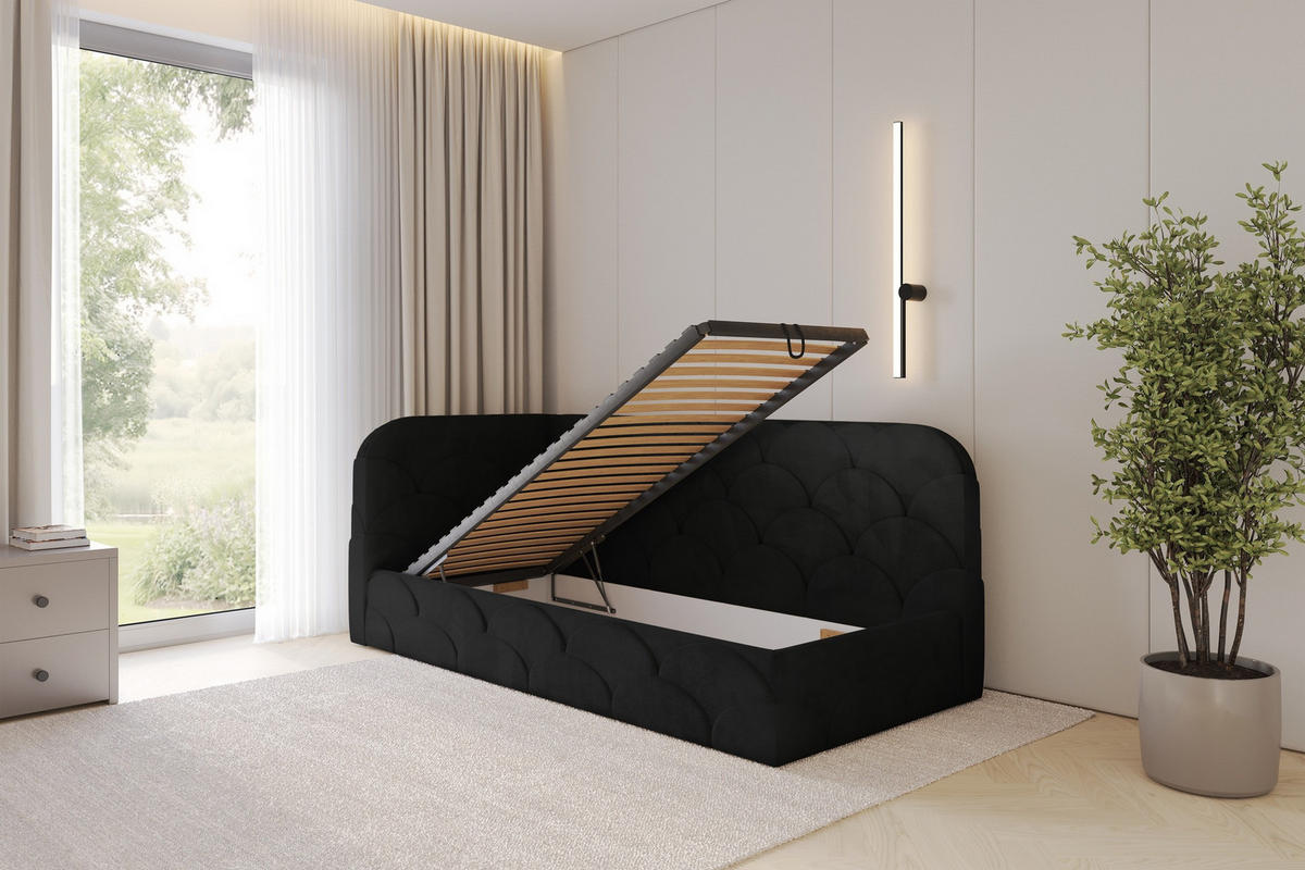 EINZELLBETT Jugendbett mit Bettkasten, Rechts - ELRY 100x200 Schwarz - Anthrazit, Holzwerkstoff/Textil (100/200cm) - ALTDECOR