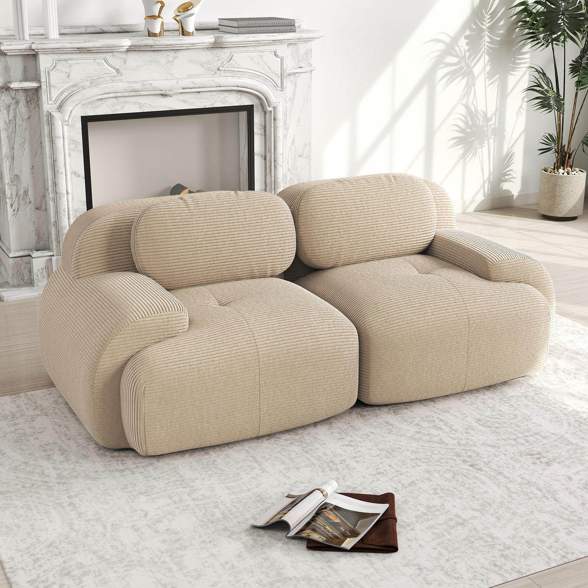 2-SITZER SOFA Cord Beige mit modularer Funktion - Beige, Textil (208/75/103cm) - WISHDOR