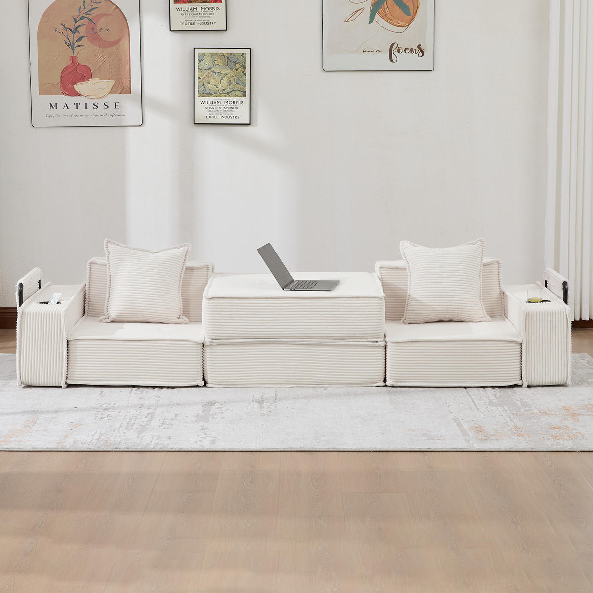 SCHLAFSOFA 162/78/66 cm Beige Cord mit seitlichem Stauraum und Getränkehaltern - Beige, Textil (162/66/78cm) - Oxeza