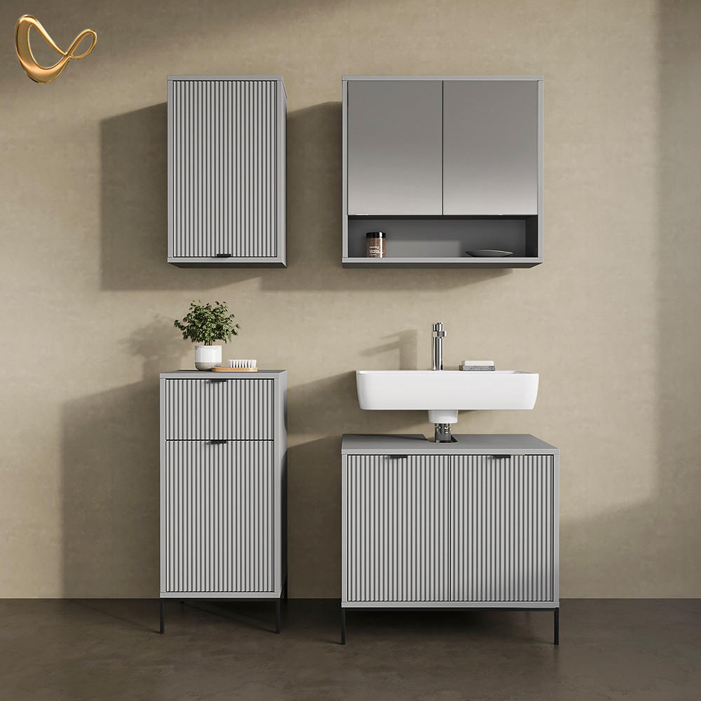 BADEZIMMER ATERNO Grau 40 x 65 cm mit 2 Regalböden - Grau, Holzwerkstoff (40/65/22.1cm) - Livinity®