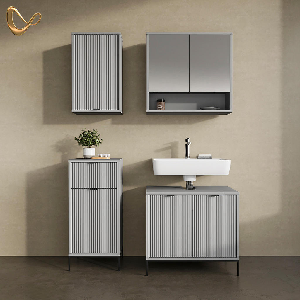 Thumbnail - Livinity® Badmöbel-Set, Grau, Holzwerkstoff, 6 Fächer, Rechteckig, 70x63x45 cm, Badezimmer, Badmöbelsets & Badmöbelserie...