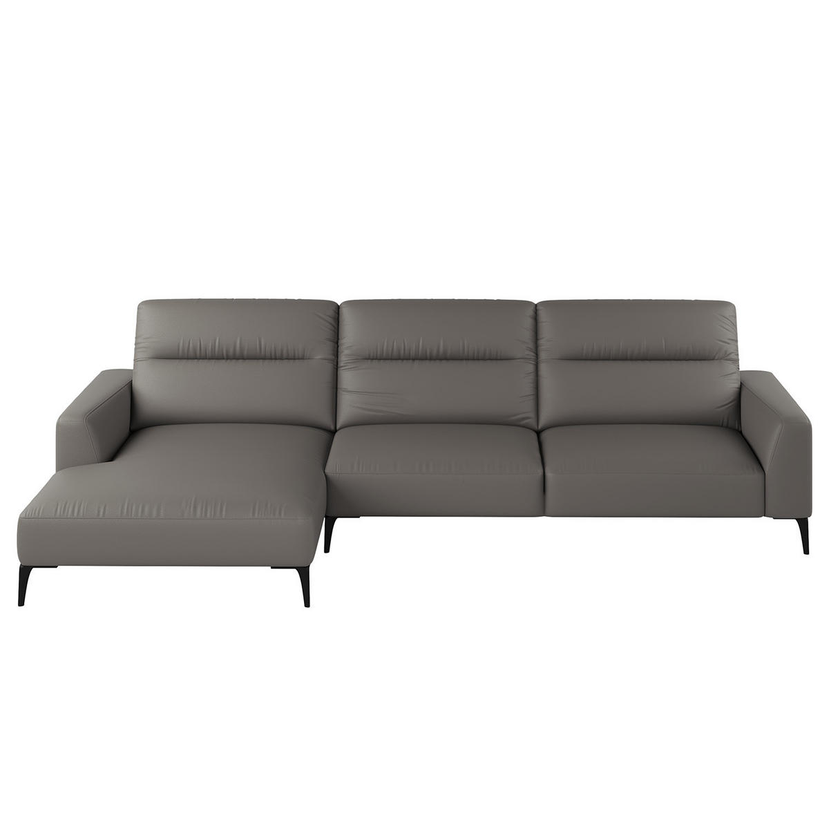 ECKSOFA mit Longchair - Schwarz/Grau, Leder/Metall (328/180cm) - home24