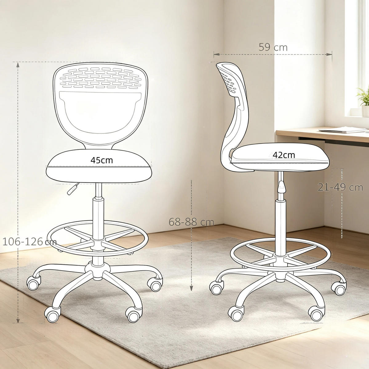 DREHSTUHL Ergonomischer höhenverstellbar mit Fußstütze - Schwarz, Leder (59/126/59cm) - Gisaae