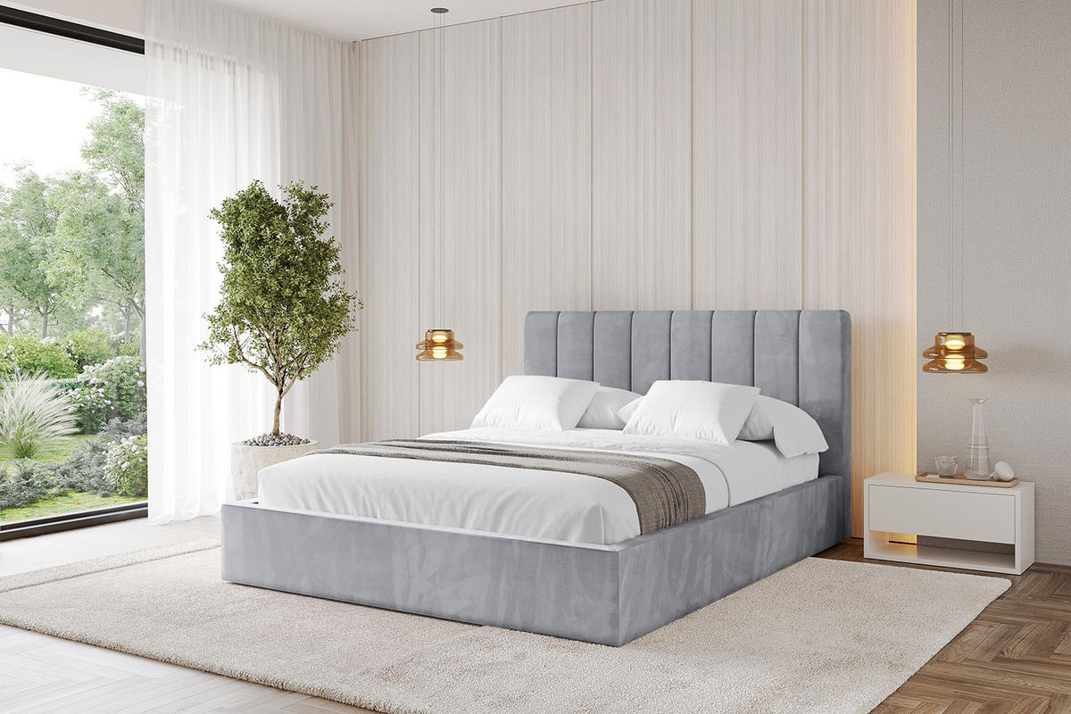 POLSTERBETT mit Bettkasten und Lattenrost, Bett mit Matratze H3/H4 - STERA 160x200 Hellgrau - Hellgrau, Holzwerkstoff/Textil (160/200cm) - ALTDECOR