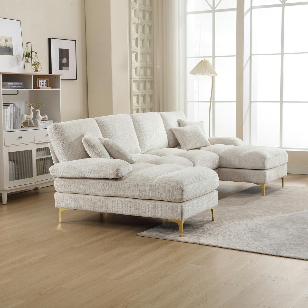 SOFA U-Form mit 2 Liegeflächen ca. 272 x 136 cm Chenille Beige - Beige, Textil (136/88/272cm) - Meubliv