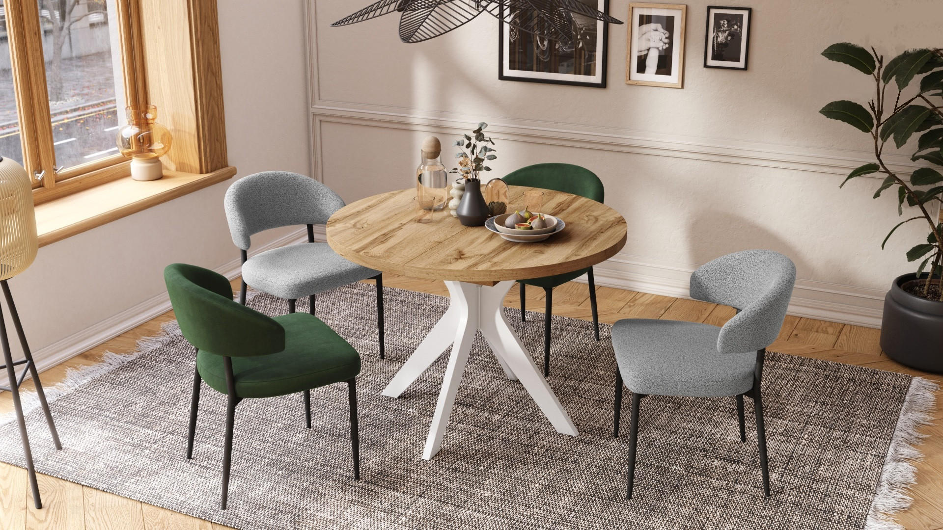 ESSTISCH rund Eiche Wotan - Weiß matt ausziehbar - Eiche Wotan/Weiß, Holzwerkstoff (110/110/77cm) - designimpex