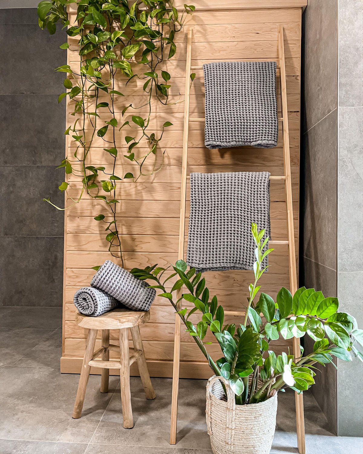 PROSOP DE BAIE 4 piese gri Areora - gri, material textil (100/150cm) - Beliani