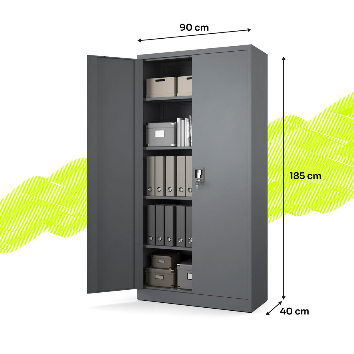 AKTENSCHRANK für Büro Metallschrank für Dokumente und Ordner Stahlschrank Anthrazit abschließbar 90x40x185cm - Anthrazit, Metall (90/185/40cm) - Muralo
