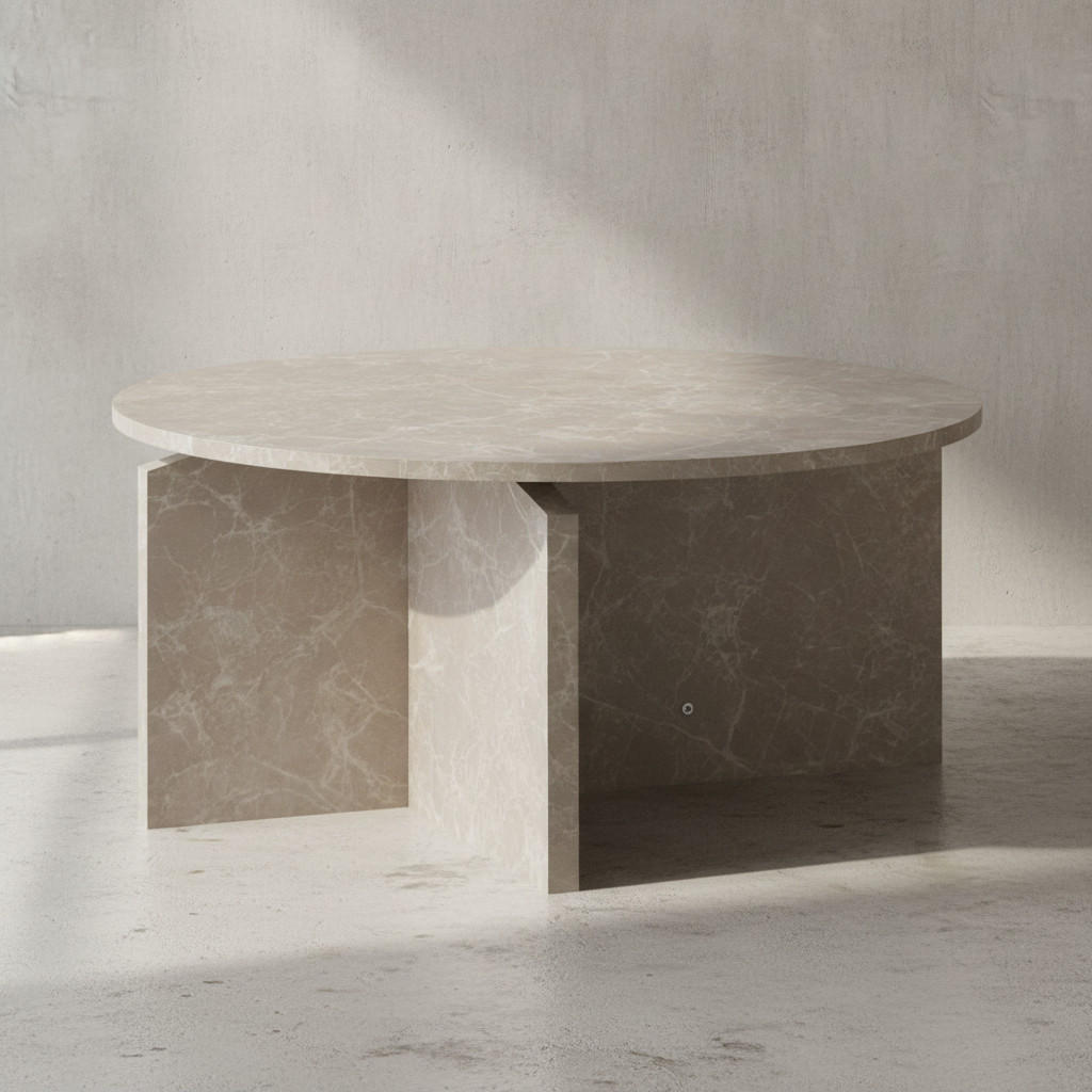 COUCHTISCH rund in Stein-Optik – modernes Design in Großformat, Beige 70x70x33 cm - Beige, Holzwerkstoff (70/70/33cm) - KADIMA DESIGN