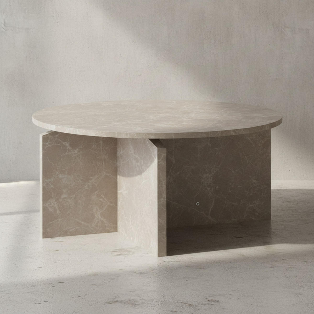 COUCHTISCH rund in Stein-Optik – modernes Design in Großformat, Beige 70x70x33 cm - Beige, Holzwerkstoff (70/70/33cm) - KADIMA DESIGN