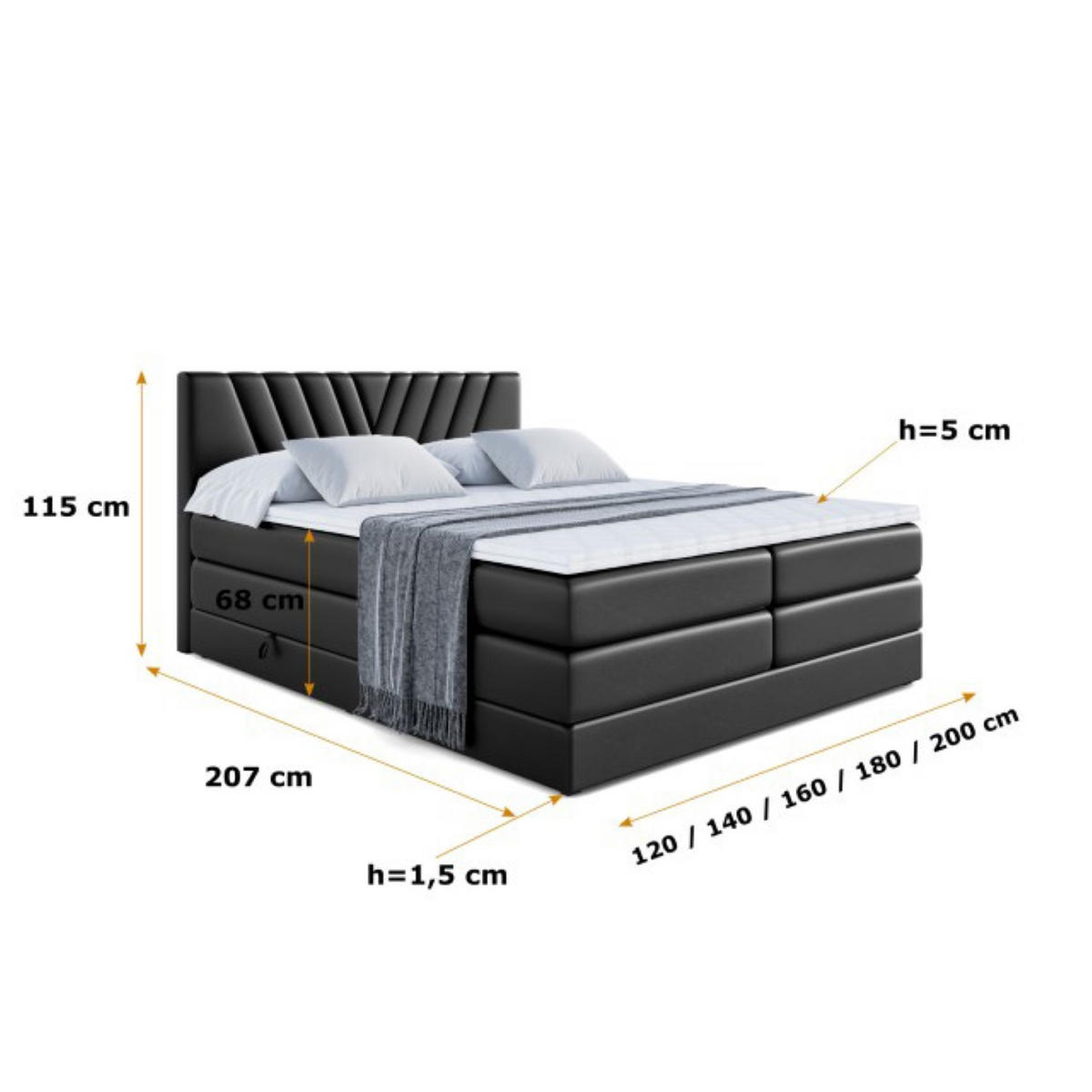 BOXSPRINGBETT ERNINA KING - 200x200 - H3/H4 - Schwarz Hochglanz - Schwarz Hochglanz, Holzwerkstoff (200/200cm) - ALTDECOR