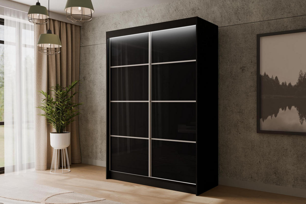 KLEIDERSCHRANK PEKA III mit LED - 120 cm - Schwarz - Schwarz/Weiß, Holzwerkstoff (120/215/61cm) - ALTDECOR
