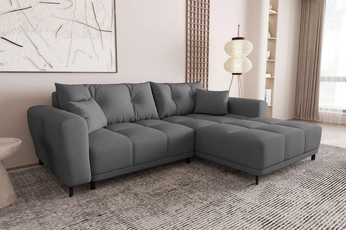 ECKSOFA Massimo Strukturstoff Anthrazit inkl. Schlaffunktion Rechts - Anthrazit/Schwarz, Textil/Metall (246/177cm) - 99rooms