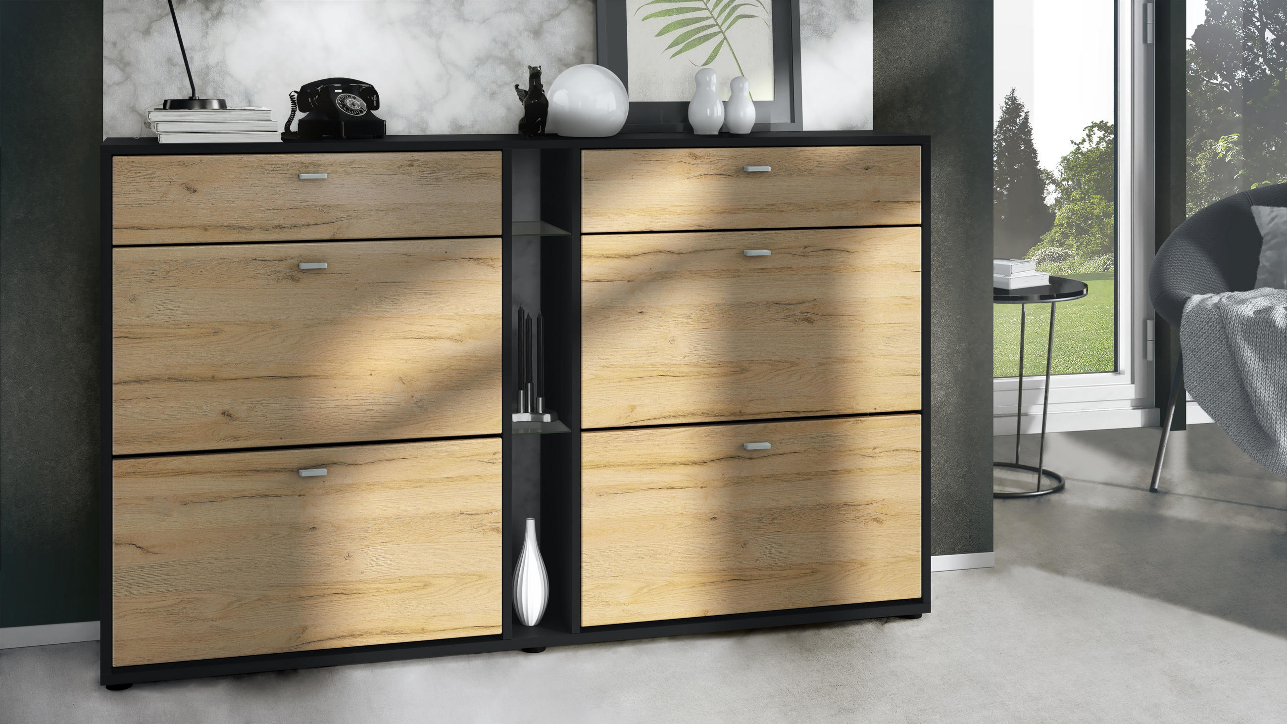 SCHUHSCHRANK Today Fronten in Eiche Natur - Eichefarben, Holzwerkstoff (155.5/95/28cm) - Vladon