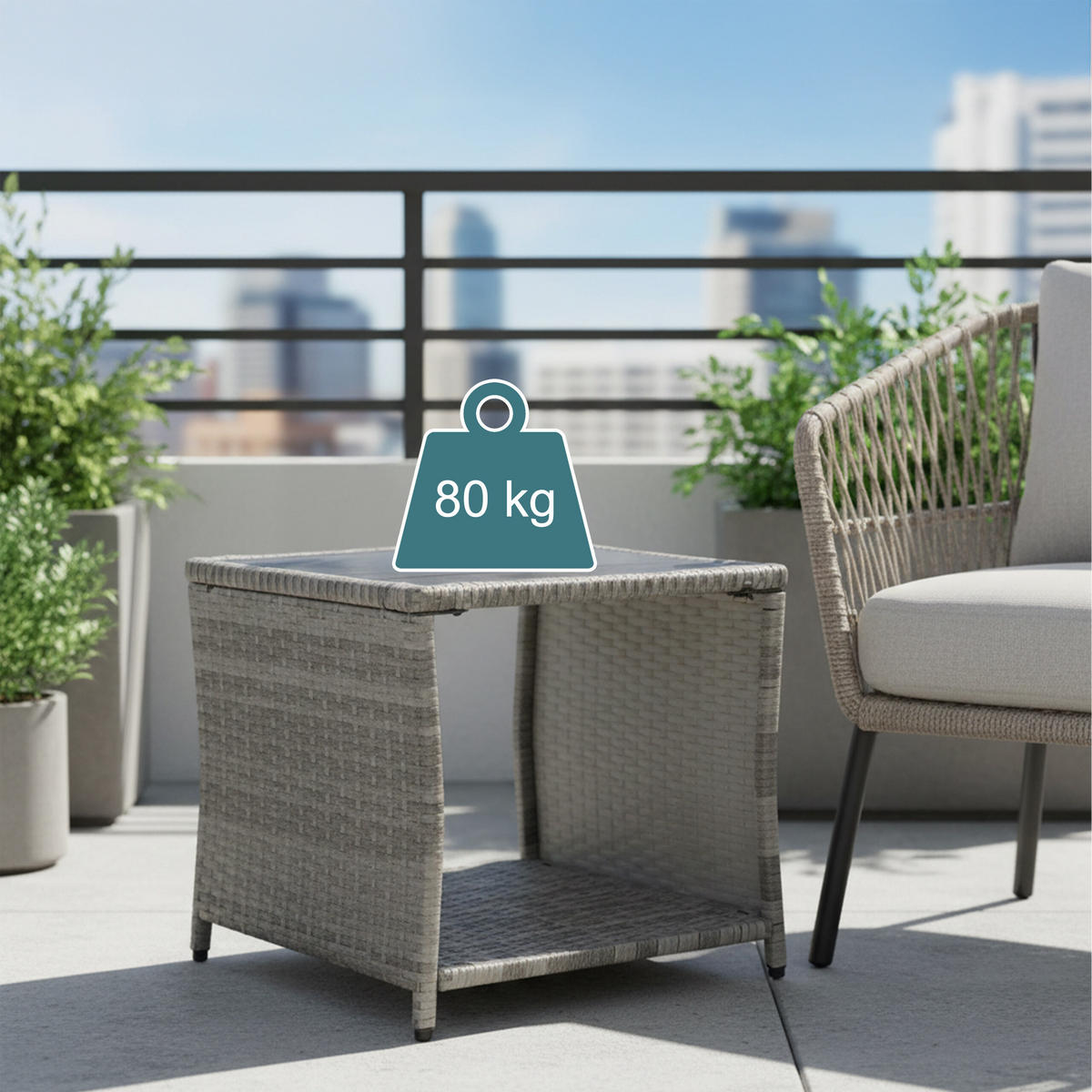 BALKONOVÝ stůl - šedá, kov/plast (45/45/40cm) - Relaxdays