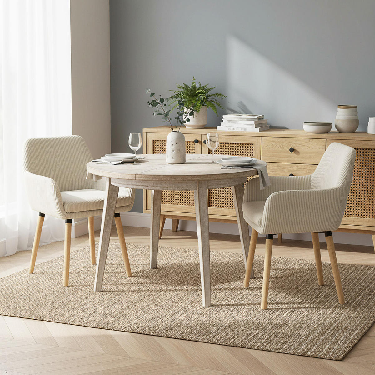 ESSZIMMERSTUHL 2er Set in Beige mit Cord-Optik - Beige, Textil (54/77/53cm) - Meubles Cosy