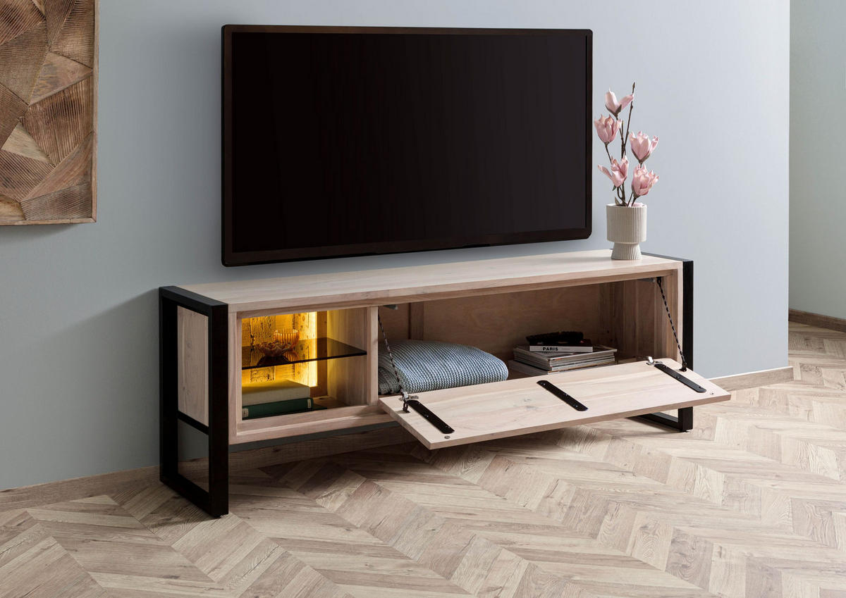 LOWBOARD Akazie / Altholz 180x40x60 natur lackiert DENVER #115 - Naturfarben, Holz (180/60/40cm) - Massivmoebel24
