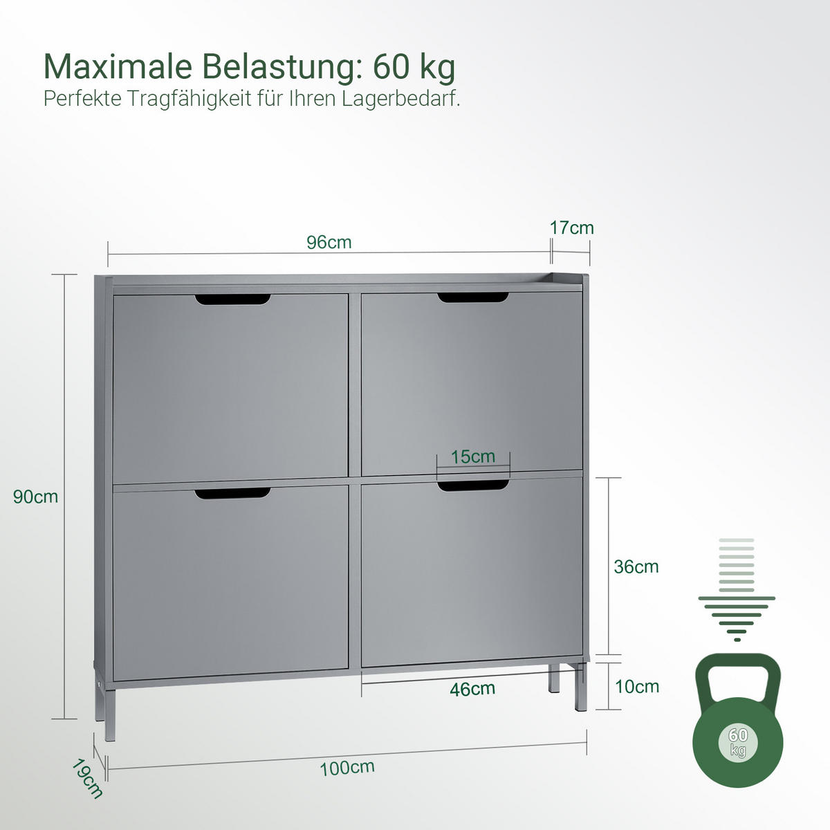 SCHUHSCHRANK Grau - Grau, Holzwerkstoff/Metall (100/91/19cm) - SoBuy