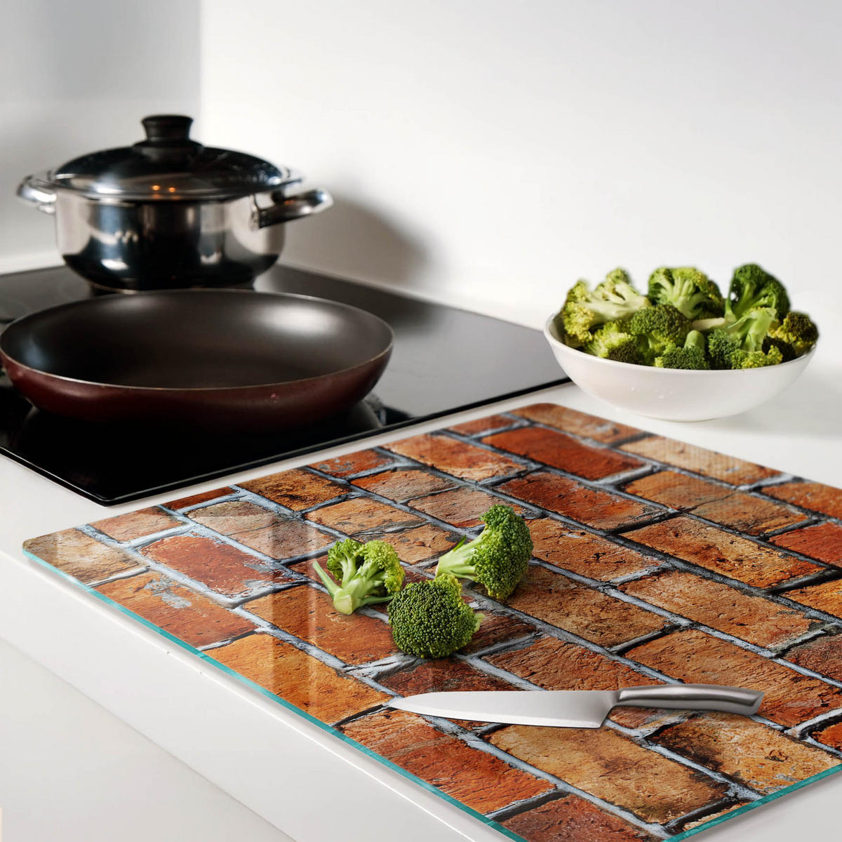 GLASPLATTE 60x52 cm Ziegelmauer - Braun, Glas (60/0.4/52cm) - TULUP