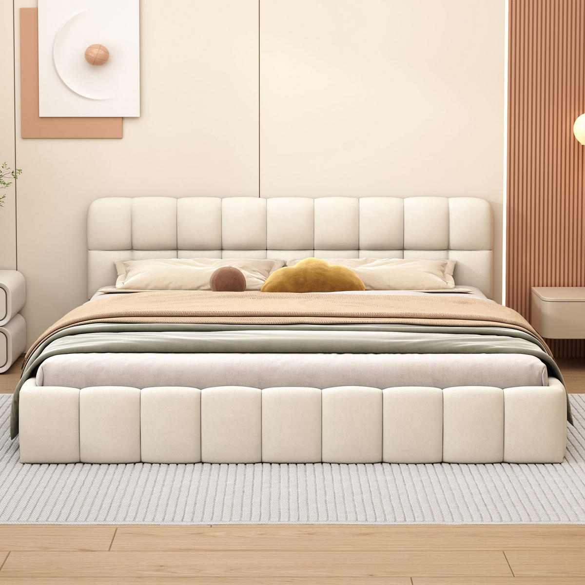 JUGENDBETT 140x200 cm mit Polsterumrandung & Lattenrost, beige - Beige, Textil/Metall (140/200cm)