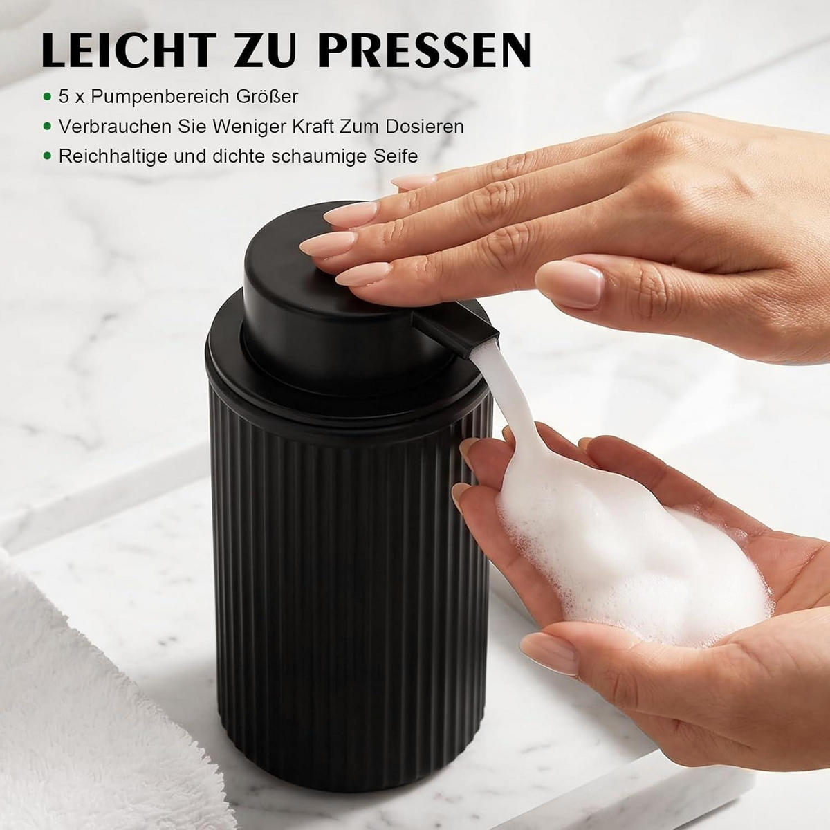 SCHAUMSEIFENSPENDER 2-teiliges Set Glas Schwarz Matt 325ml - Schwarz, Glas (10/18/10cm)