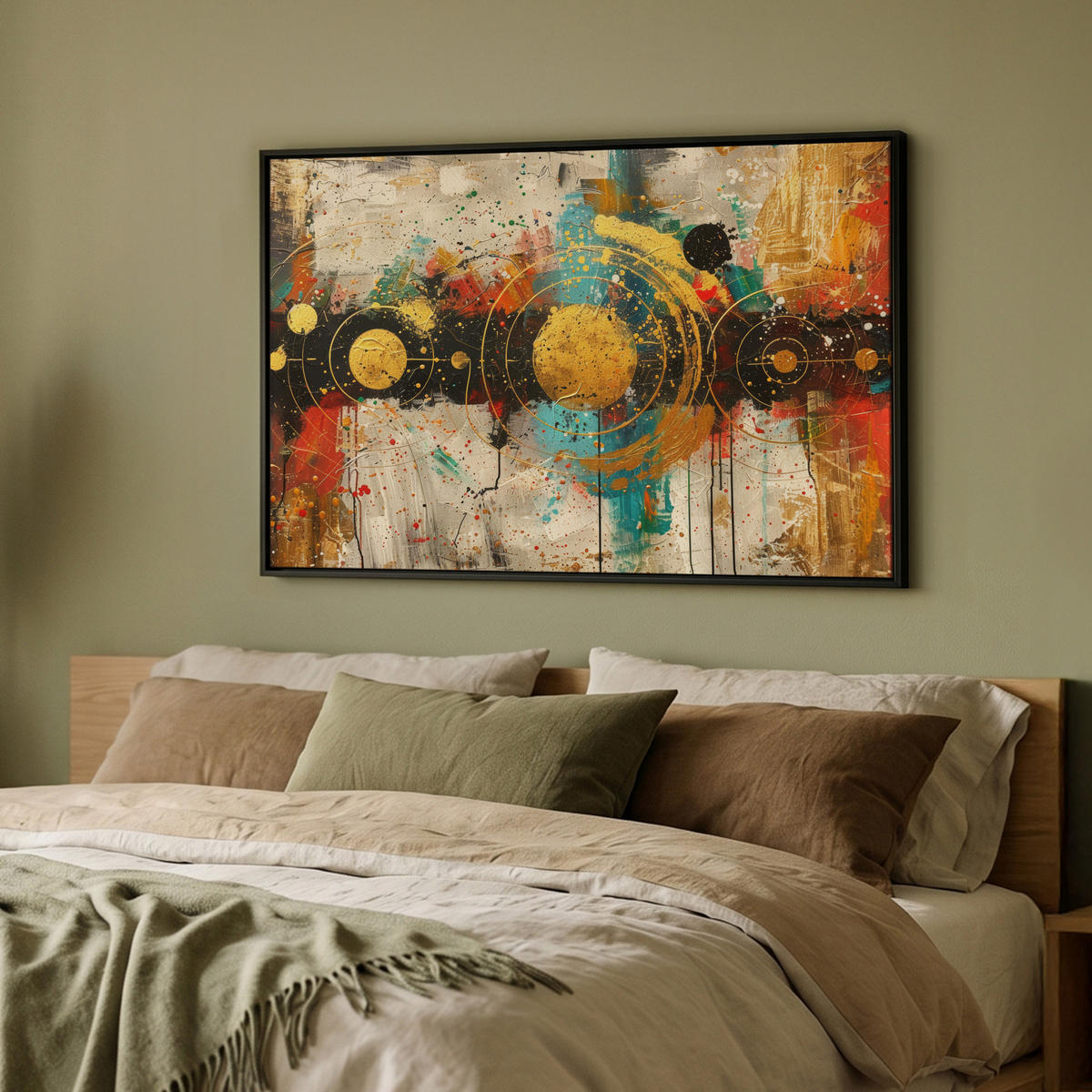 LEINWAND Bilder mit Rahmen - Abstrakt - Kunst - Gold - Modern - 90x60 - Multicolor, Textil (90/60cm) - MuchoWow