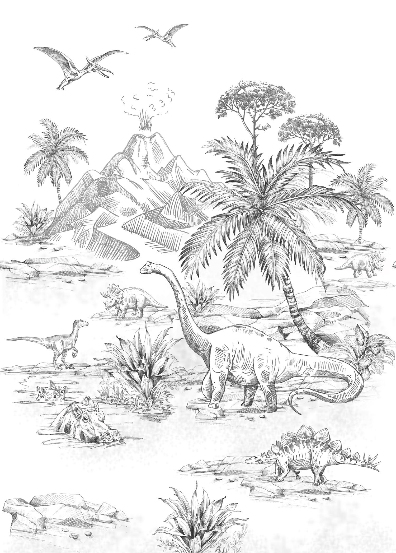 FOTOTAPETE Dinosaurier 200 x 279 cm - Schwarz, Papier (200/279cm) - ESTAhome