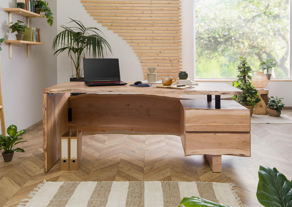 SCHREIBTISCH Akazie 190x70x76 natur lackiert PURE ACACIA #151 - Braun, Holz (70/190/76cm) - Massivmoebel24