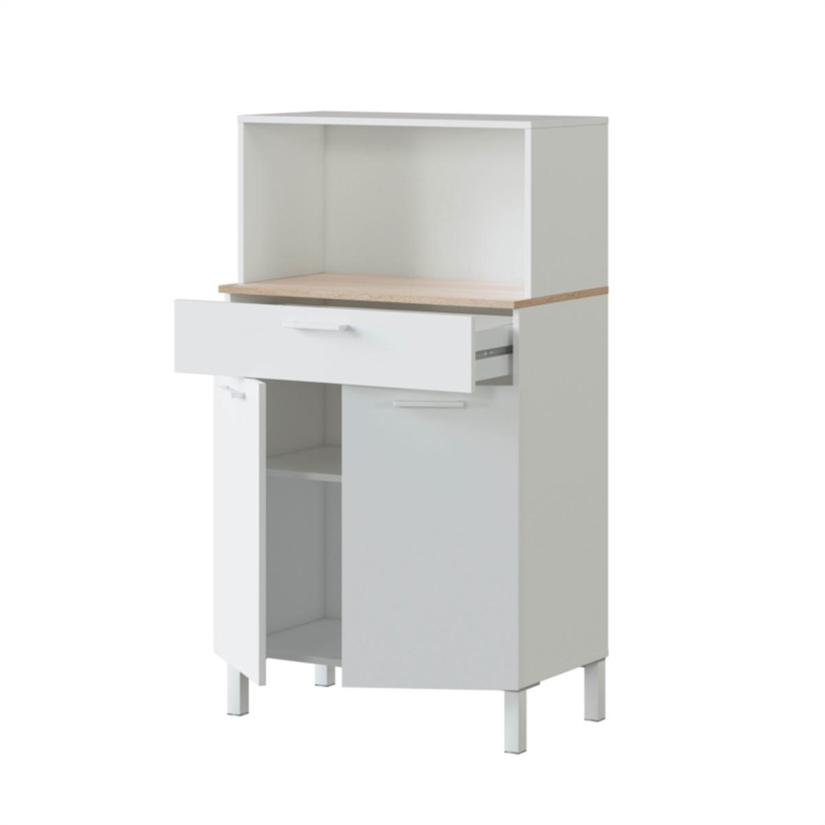 KÜCHENBUFFET mit 2 Türen und 1 Schublade Kira - L72 x H126 cm - Weiß, Holzwerkstoff (40/126/9cm) - Calicosy