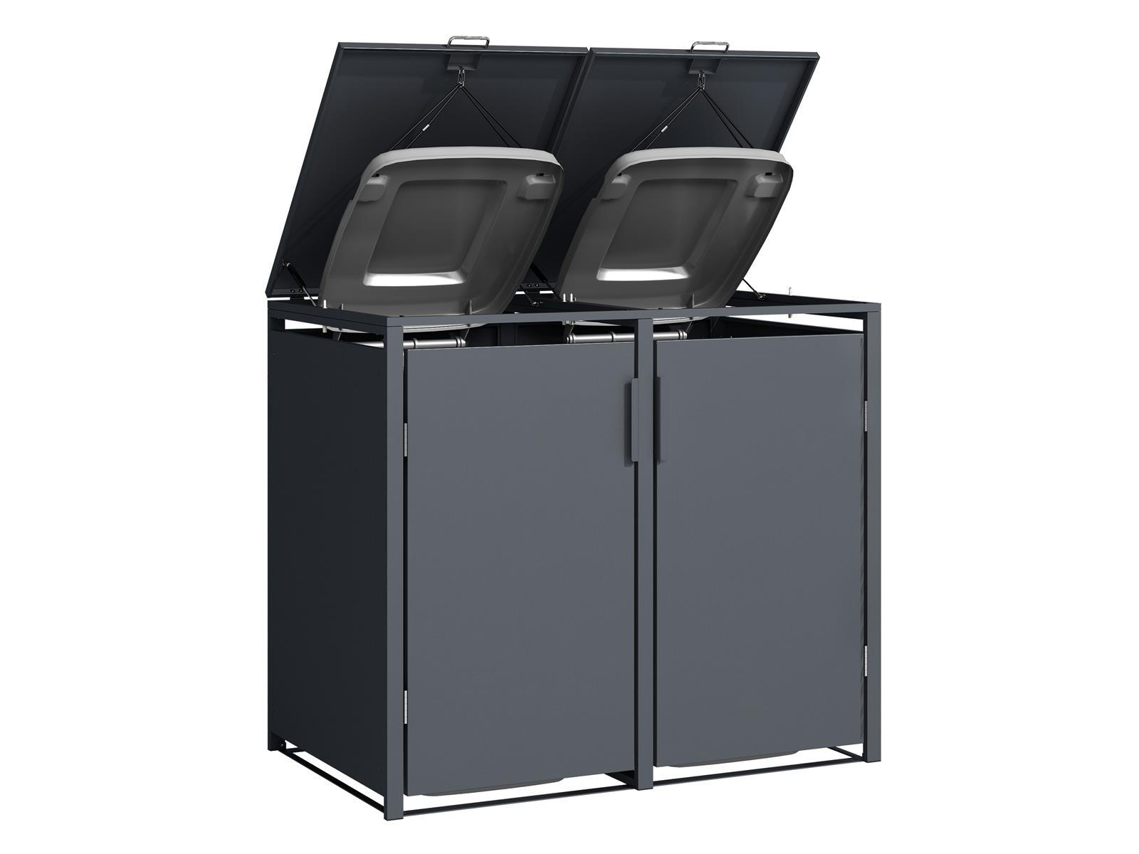 MÜLLTONNENBOX Anthrazit 2er mit Gasdruckfeder-Deckel 132/80/116 cm - Grau, Kunststoff (80/175/120cm) - Plats Outdoor solution