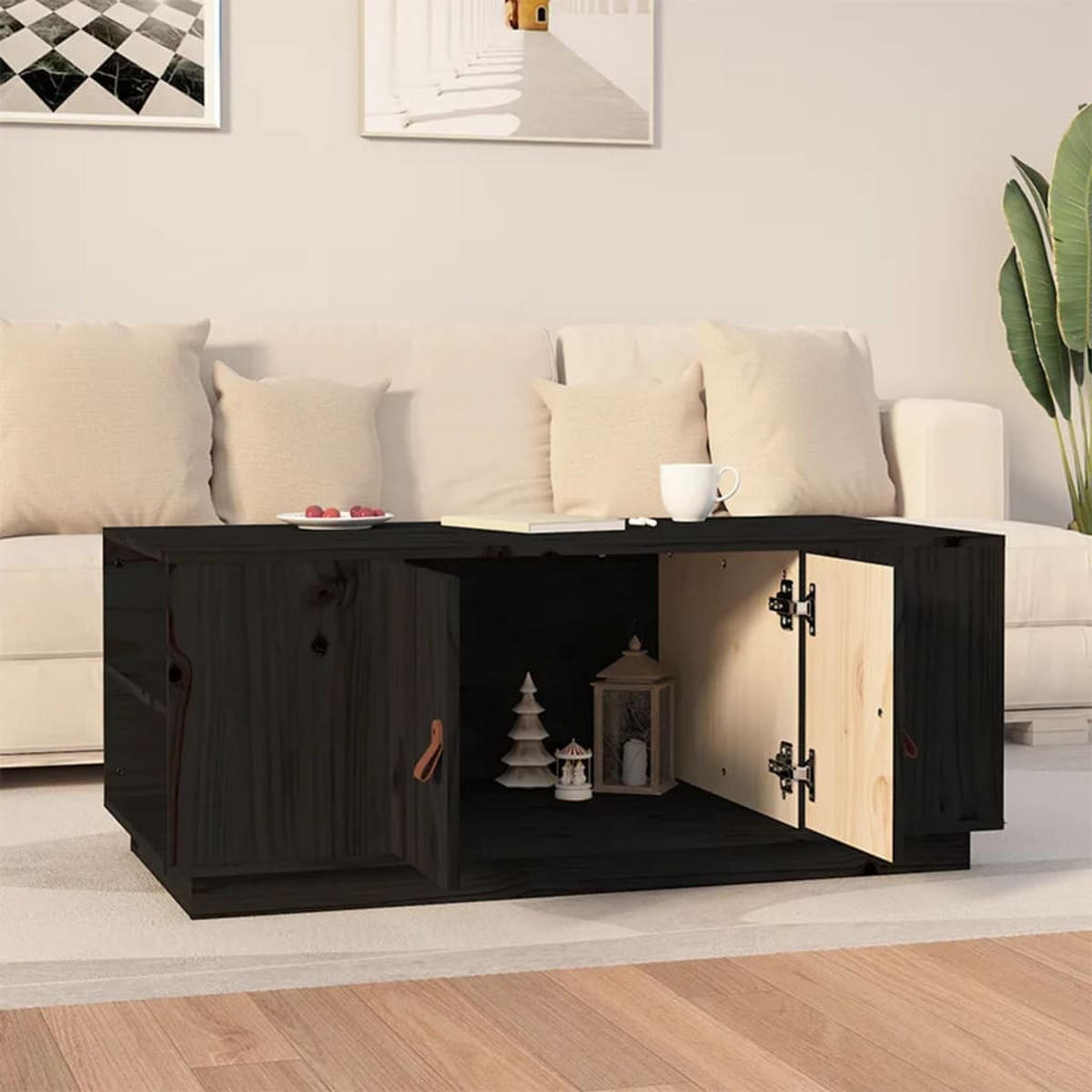 COUCHTISCH Schwarz 100x50x41 cm Massivholz Kiefer - Schwarz, Holz (100/50/41cm) - furnicato